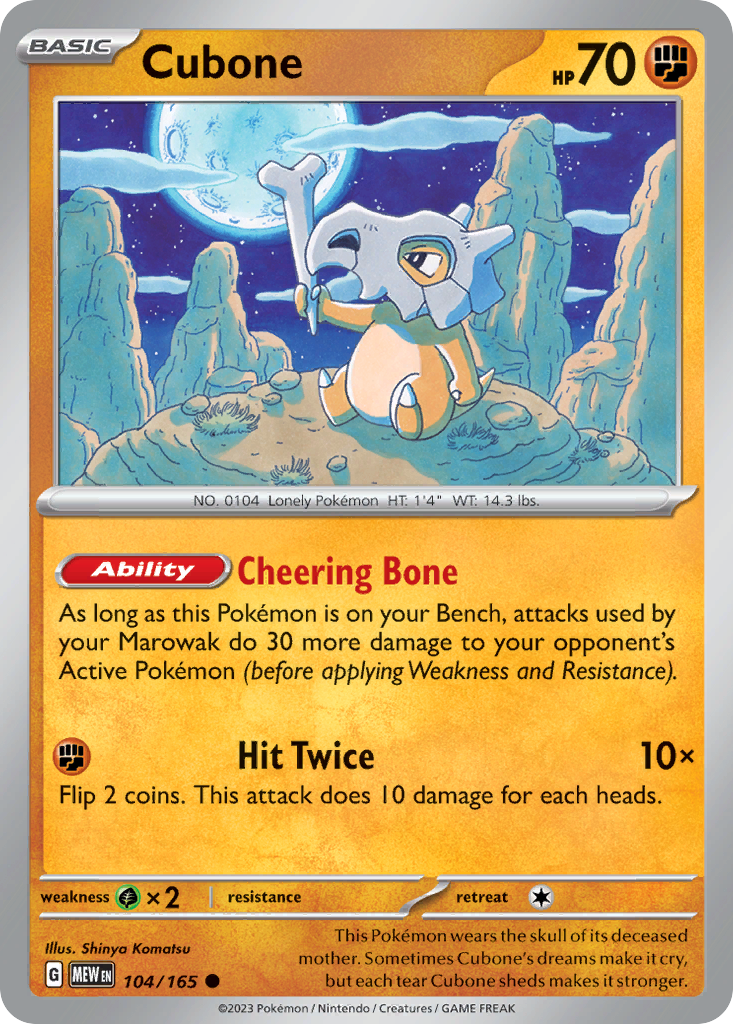 104/165 Cubone Pokemon Card 151 Common *MINT*