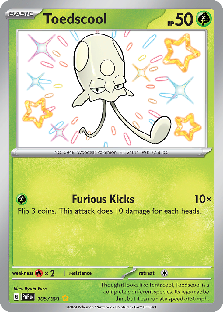 105/091 105/91 Toedscool Pokemon Card Paldean Fates Shiny Rare *MINT*