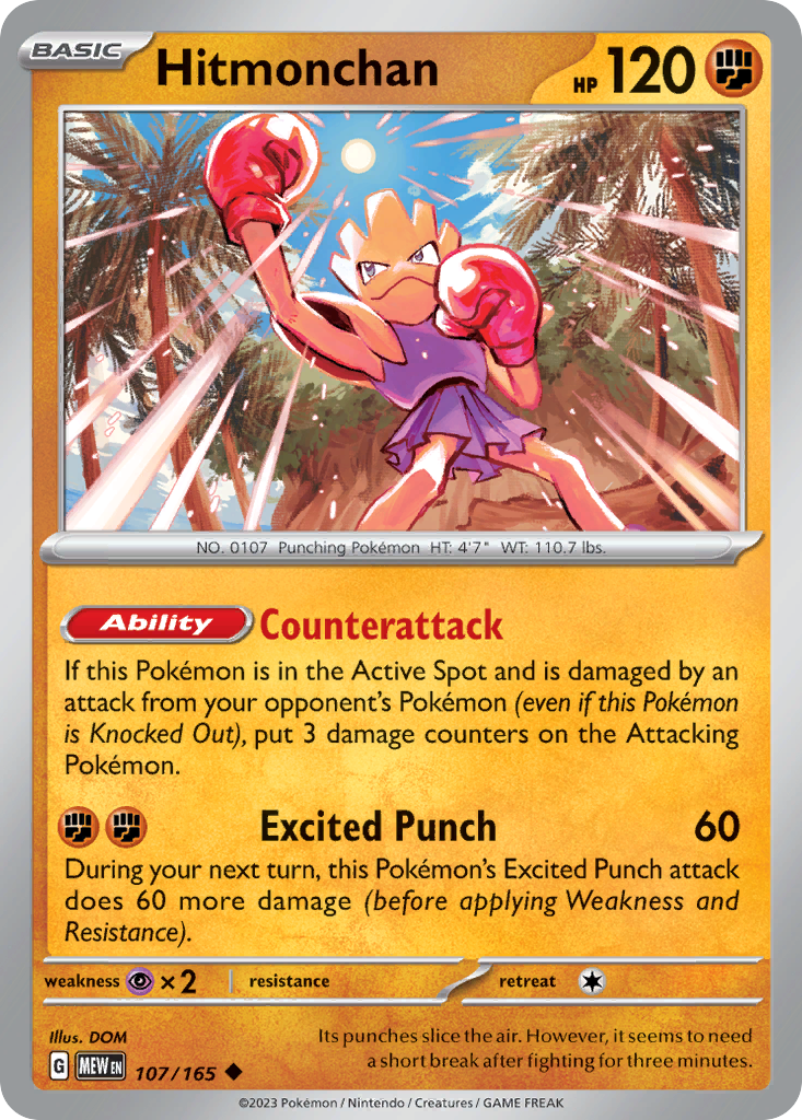 107/165 Hitmonchan Pokemon Card 151 Uncommon *MINT*