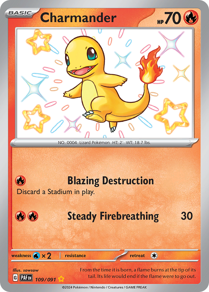 109/091 109/91 Charmander Pokemon Card Paldean Fates Shiny Rare *MINT*