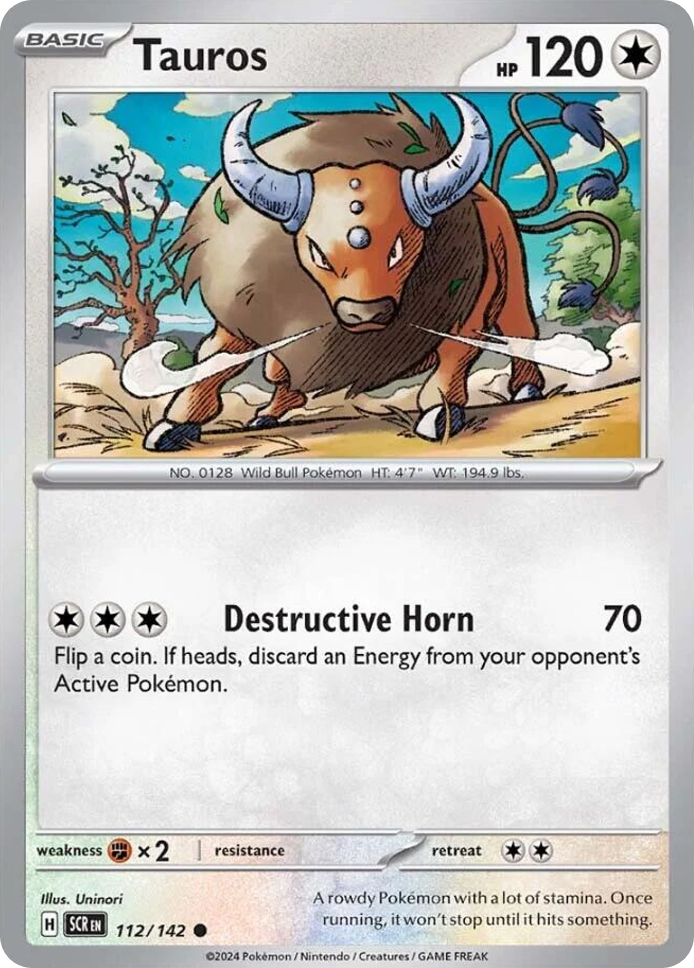 112/142 Tauros Pokemon Card Stellar Crown Common *MINT*