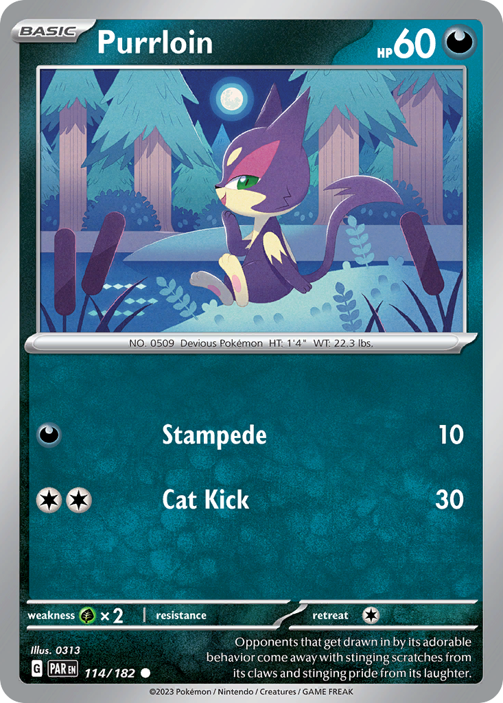 114/182 Purrloin Pokemon Card Paradox Rift Common *MINT*