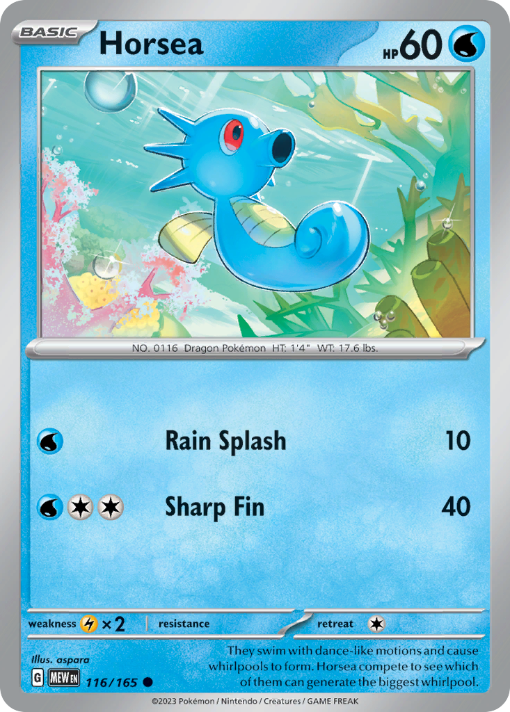 116/165 Horsea Pokemon Card 151 Common *MINT*