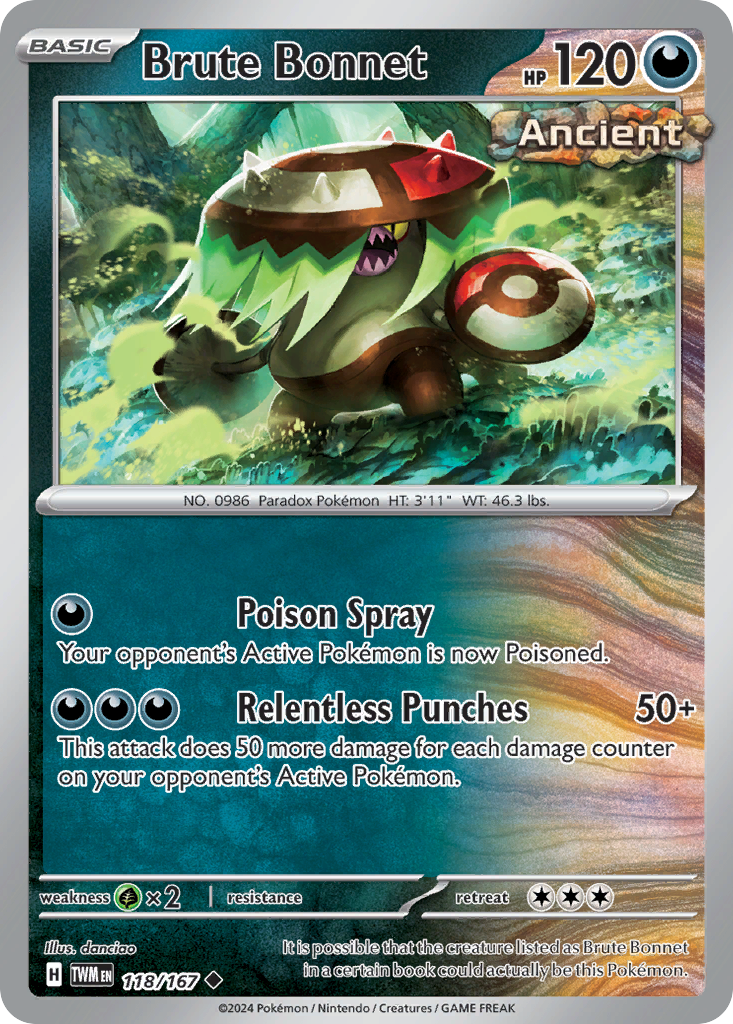 118/167 Brute Bonnet Pokemon Card Twilight Masquerade Uncommon *MINT*