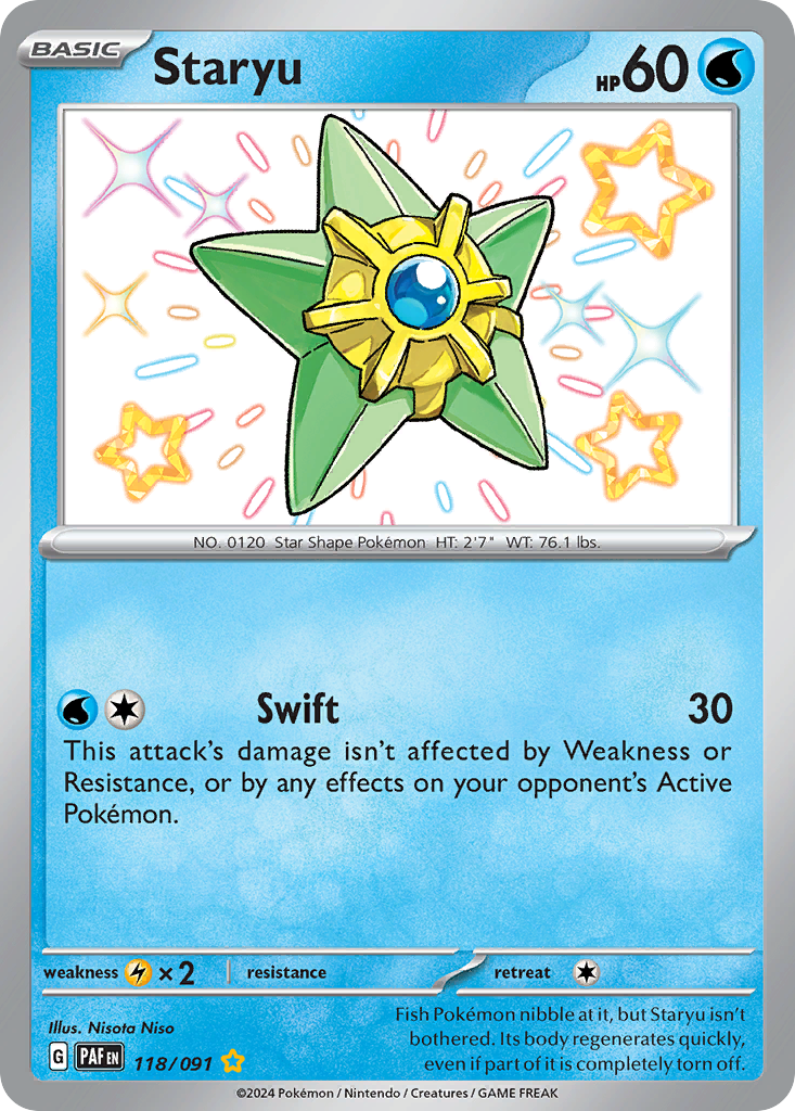 118/091 118/91 Staryu Pokemon Card Paldean Fates Shiny Rare *MINT*