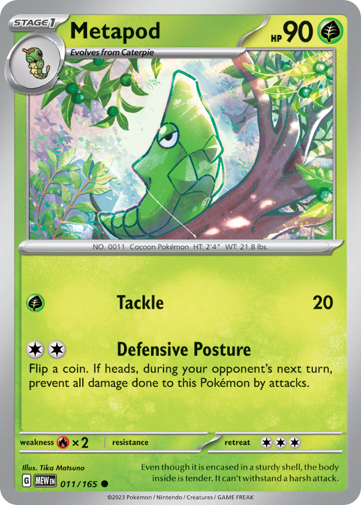 011/165 11/165 Metapod Pokemon Card 151 Common *MINT*