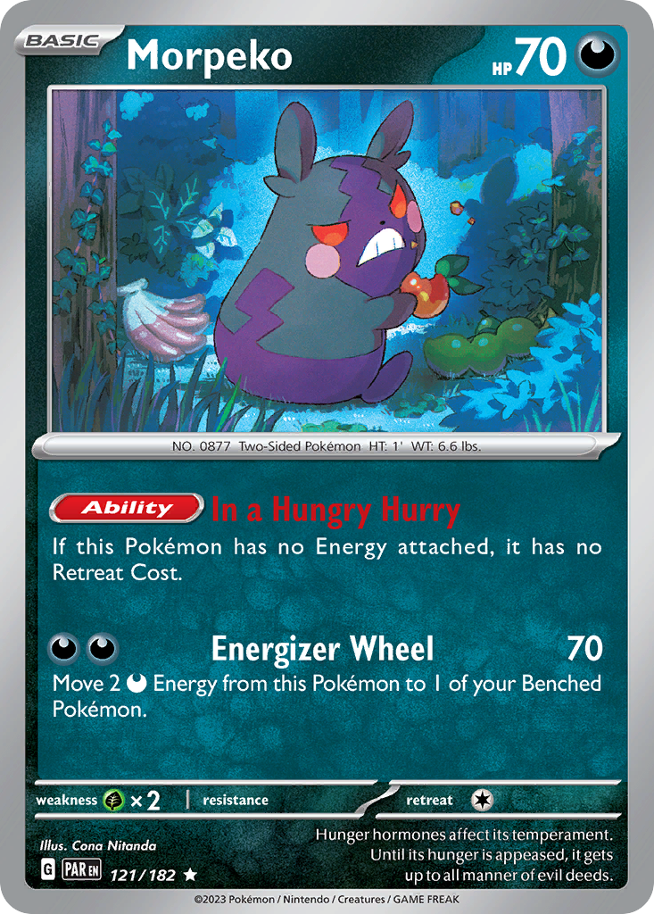 121/182 Morpeko Pokemon Card Paradox Rift Holo Rare *MINT*