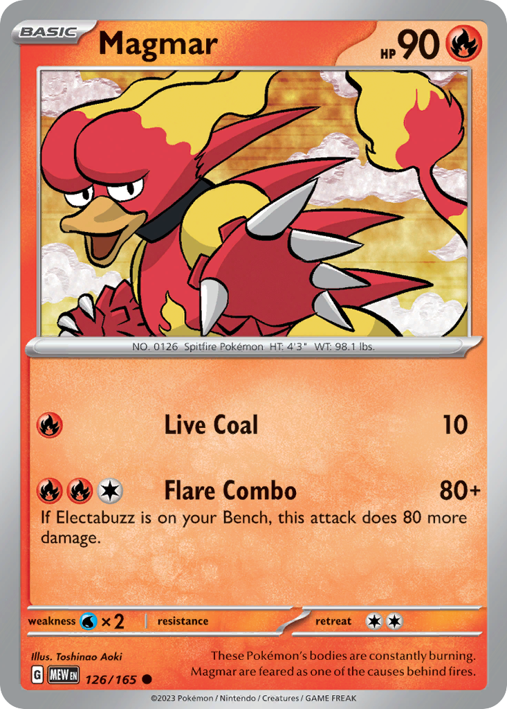 126/165 Magmar Pokemon Card 151 Common *MINT*