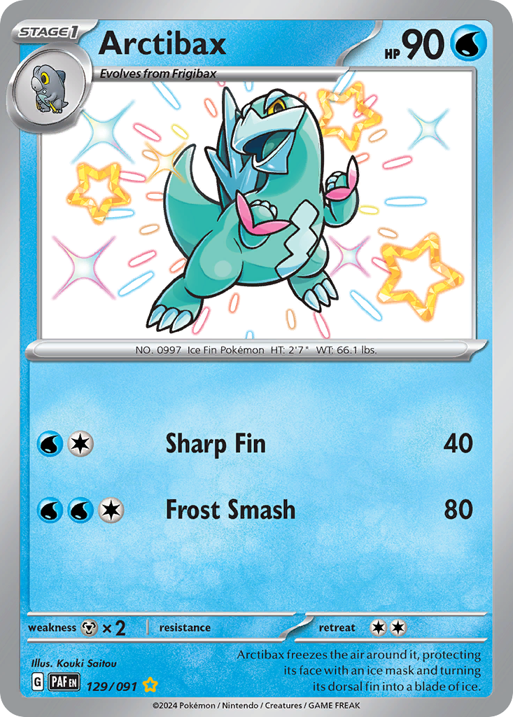 129/091 129/91 Arctibax Pokemon Card Paldean Fates Shiny Rare *MINT*