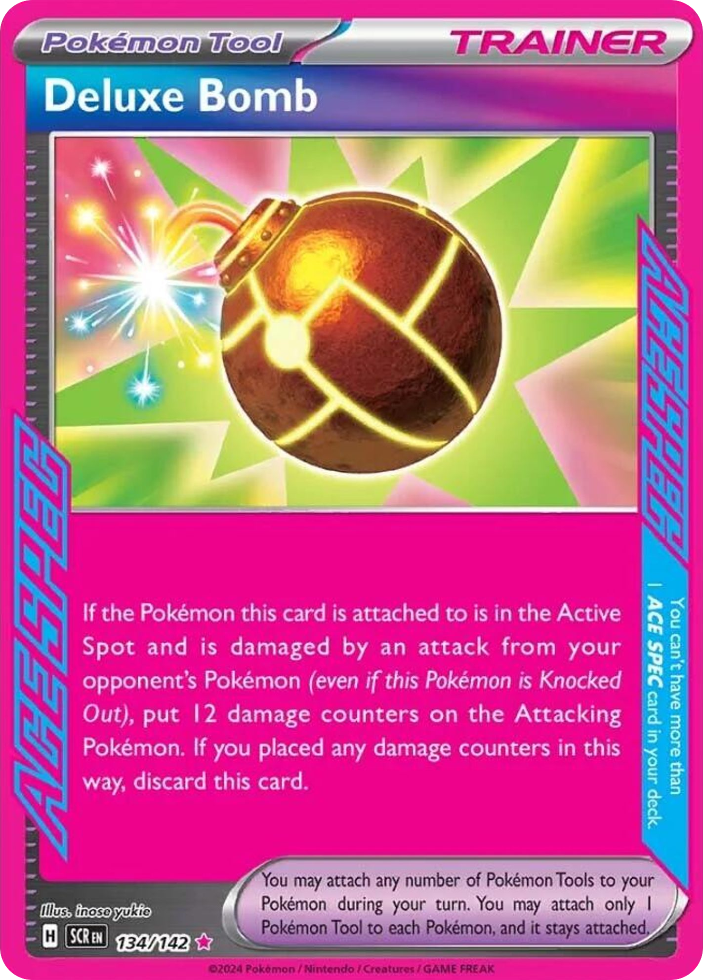134/142 Deluxe Bomb Pokemon Card Stellar Crown ACE SPEC Rare Pokemon Tool, ACE SPEC *MINT*