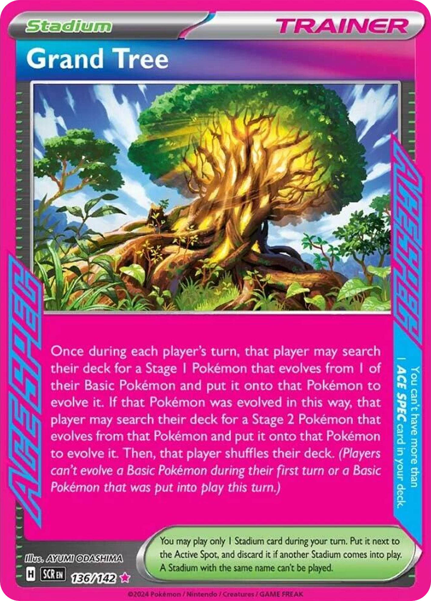 136/142 Grand Tree Pokemon Card Stellar Crown ACE SPEC Rare Stadium, ACE SPEC *MINT*