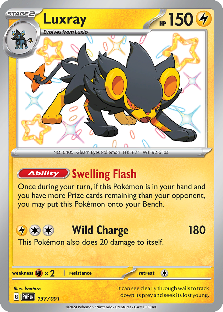 137/091 137/91 Luxray Pokemon Card Paldean Fates Shiny Rare *MINT*