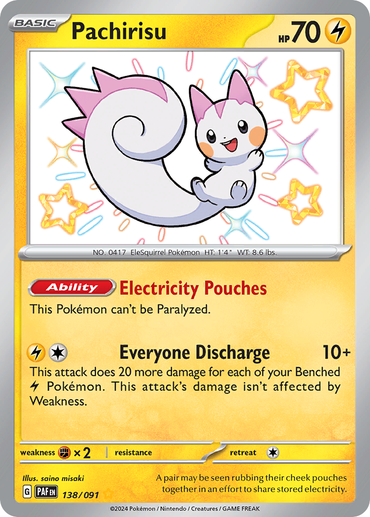 138/091 138/91 Pachirisu Pokemon Card Paldean Fates Shiny Rare *MINT*