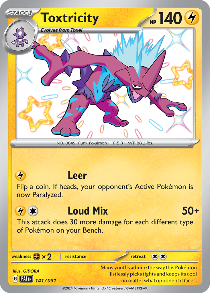 141/091 141/91 Toxtricity Pokemon Card Paldean Fates Shiny Rare *MINT*