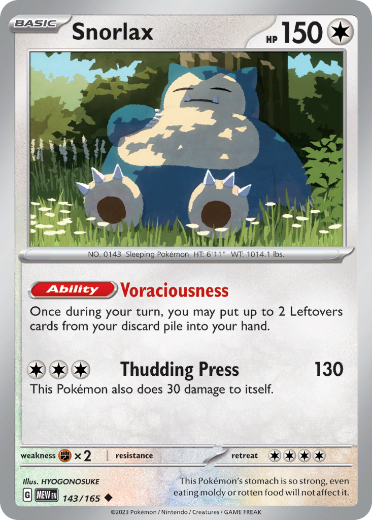 143/165 Snorlax Pokemon Card 151 Uncommon *MINT*