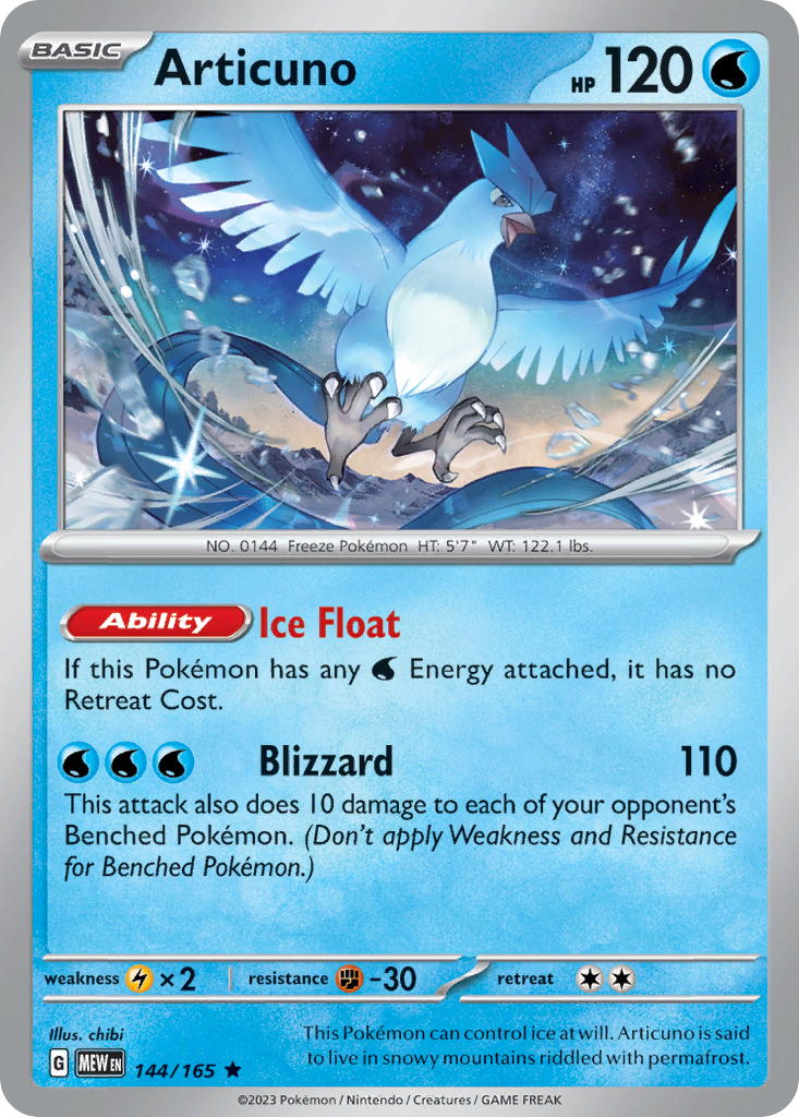 144/165 Articuno Pokemon Card 151 Holo Rare *MINT*