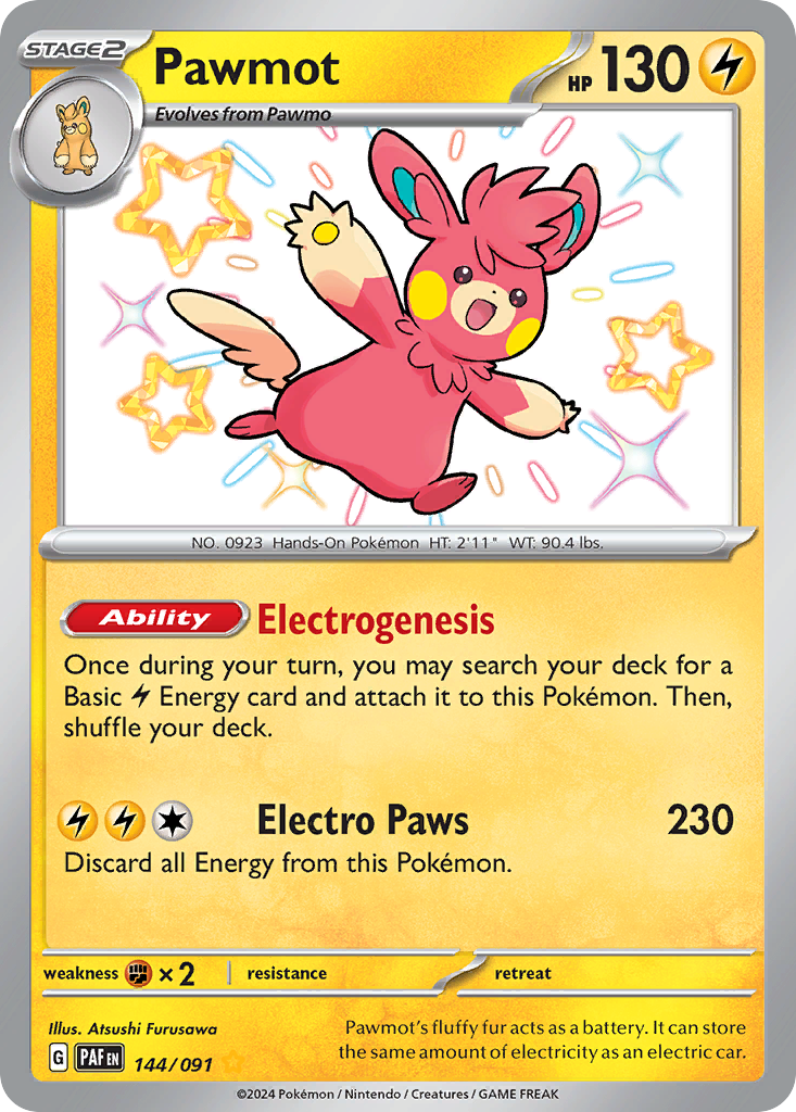 144/091 144/91 Pawmot Pokemon Card Paldean Fates Shiny Rare *MINT*