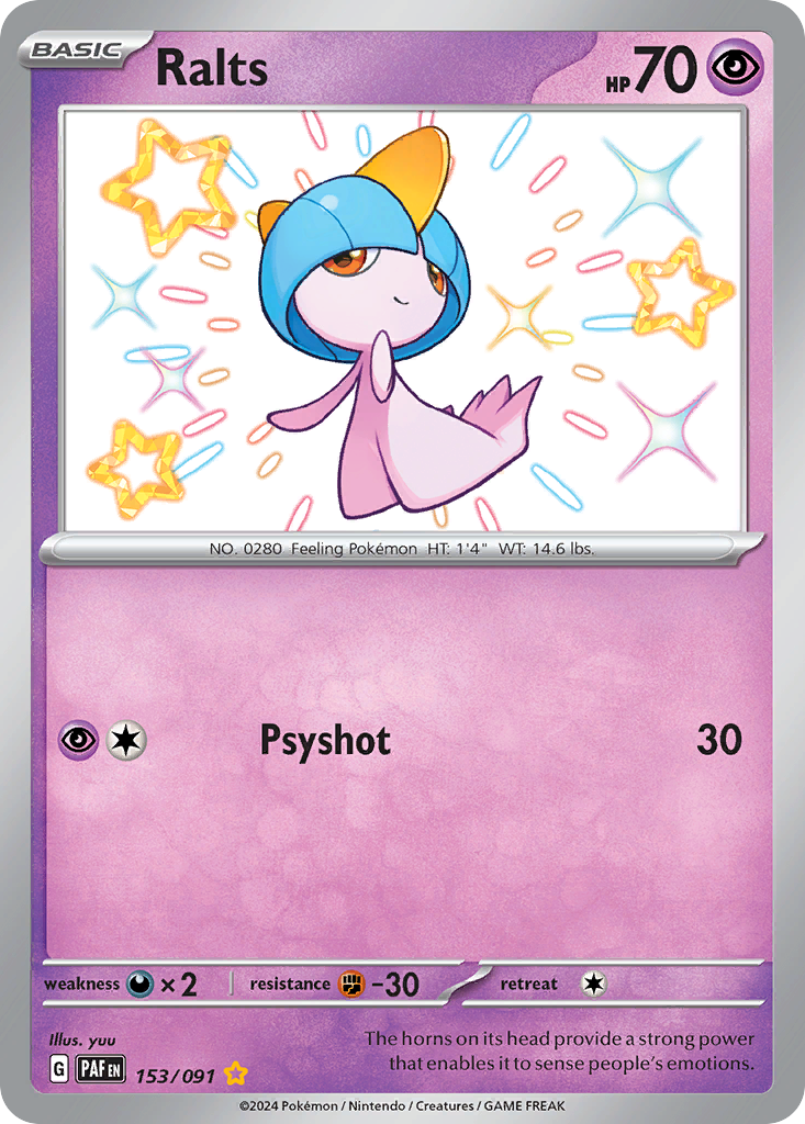 153/091 153/91 Ralts Pokemon Card Paldean Fates Shiny Rare *MINT*