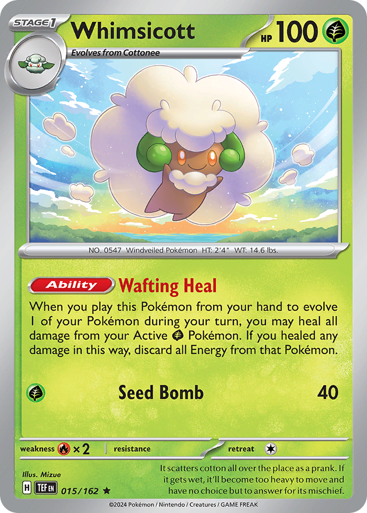 015/162 15/162 Whimsicott Pokemon Card Temporal Forces Holo Rare *MINT*