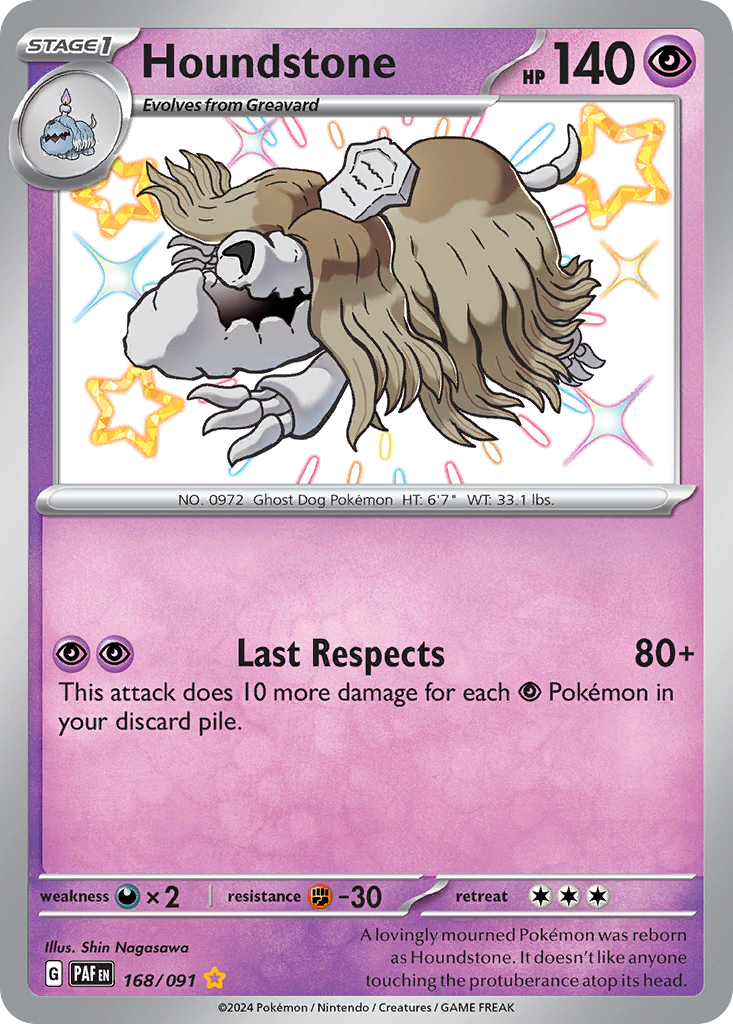 168/091 168/91 Houndstone Pokemon Card Paldean Fates Shiny Rare *MINT*