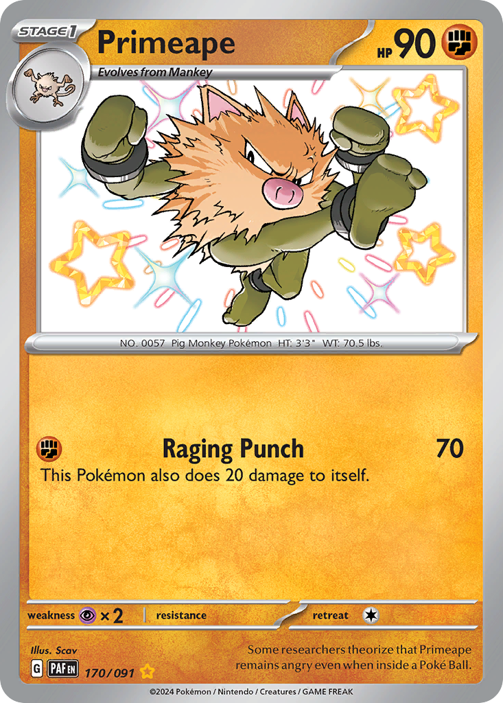 170/091 170/91 Primeape Pokemon Card Paldean Fates Shiny Rare *MINT*