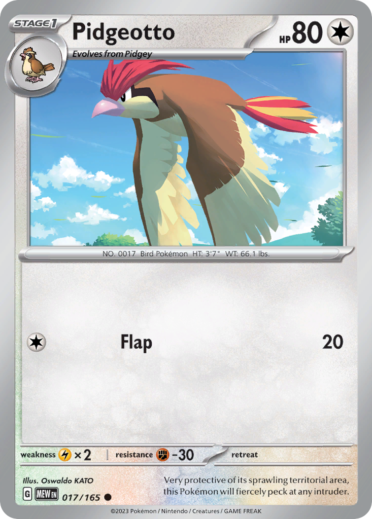 017/165 17/165 Pidgeotto Pokemon Card 151 Common *MINT*