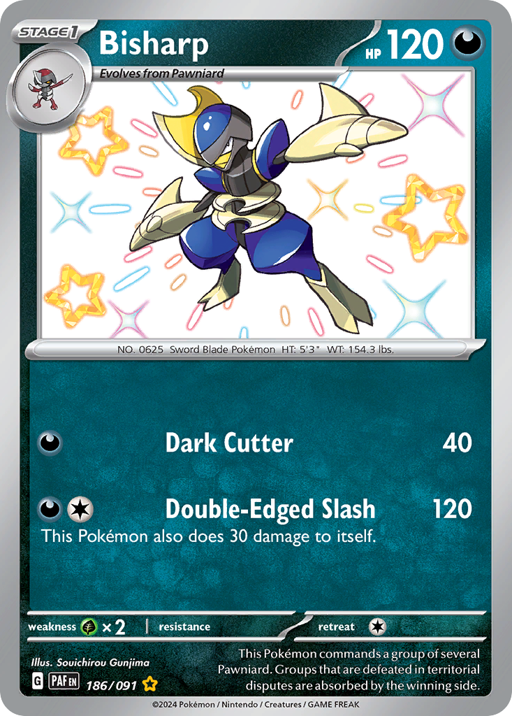 186/091 186/91 Bisharp Pokemon Card Paldean Fates Shiny Rare *MINT*