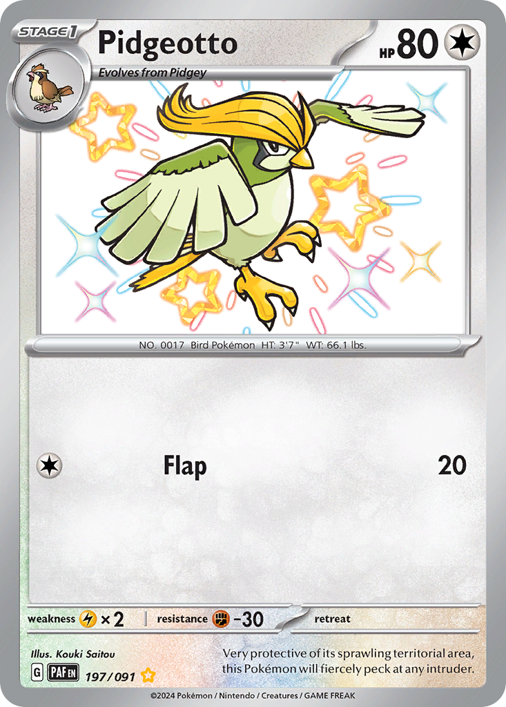 197/091 197/91 Pidgeotto Pokemon Card Paldean Fates Shiny Rare *MINT*