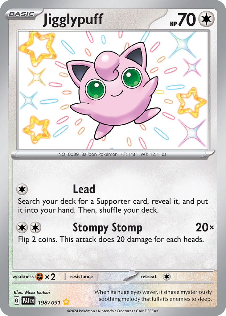 198/091 198/91 Jigglypuff Pokemon Card Paldean Fates Shiny Rare *MINT*