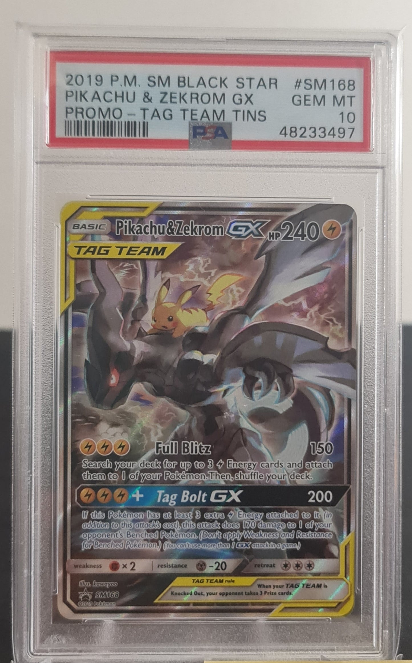 Pokemon Card PSA 10 GEM MT Pikachu & Zekrom GX SM168