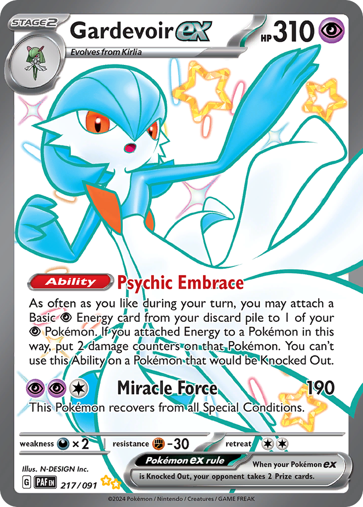 217/091 217/91 Gardevoir ex Pokemon Card Paldean Fates Shiny Ultra Rare *MINT*