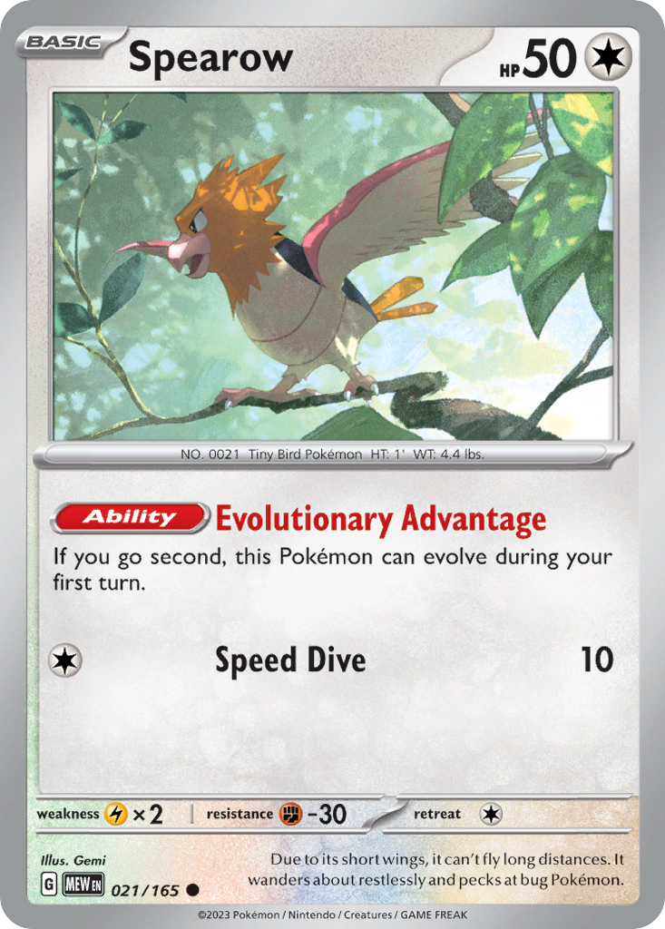 021/165 21/165 Spearow Pokemon Card 151 Common *MINT*