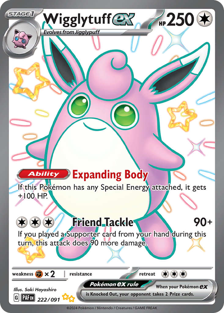 222/091 222/91 Wigglytuff ex Pokemon Card Paldean Fates Shiny Ultra Rare *MINT*