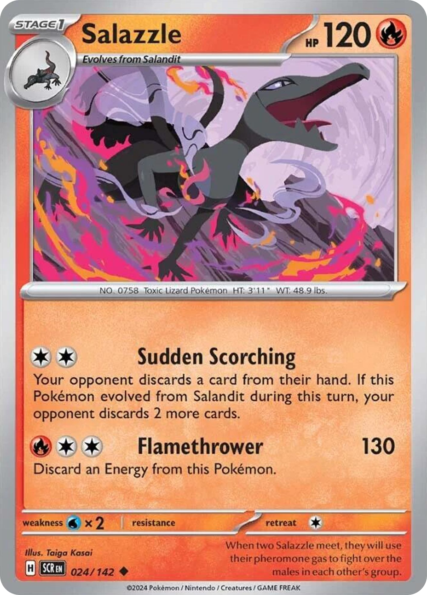 024/142 24/142 Salazzle Pokemon Card Stellar Crown Uncommon *MINT*