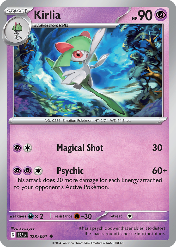 028/091 28/91 Kirlia Pokemon Card Paldean Fates Uncommon *MINT*