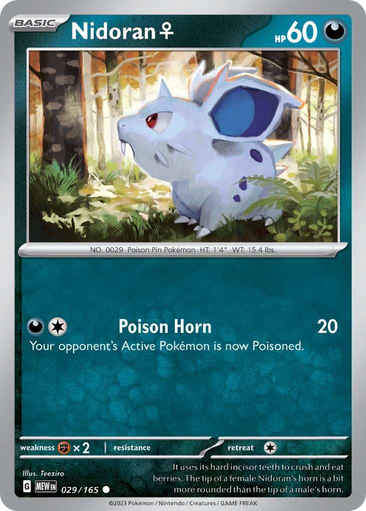 029/165 29/165 Nidoran ♀ Pokemon Card 151 Common *MINT*
