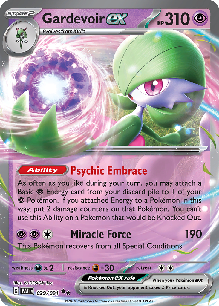 029/091 29/91 Gardevoir ex Pokemon Card Paldean Fates Double Rare *MINT*