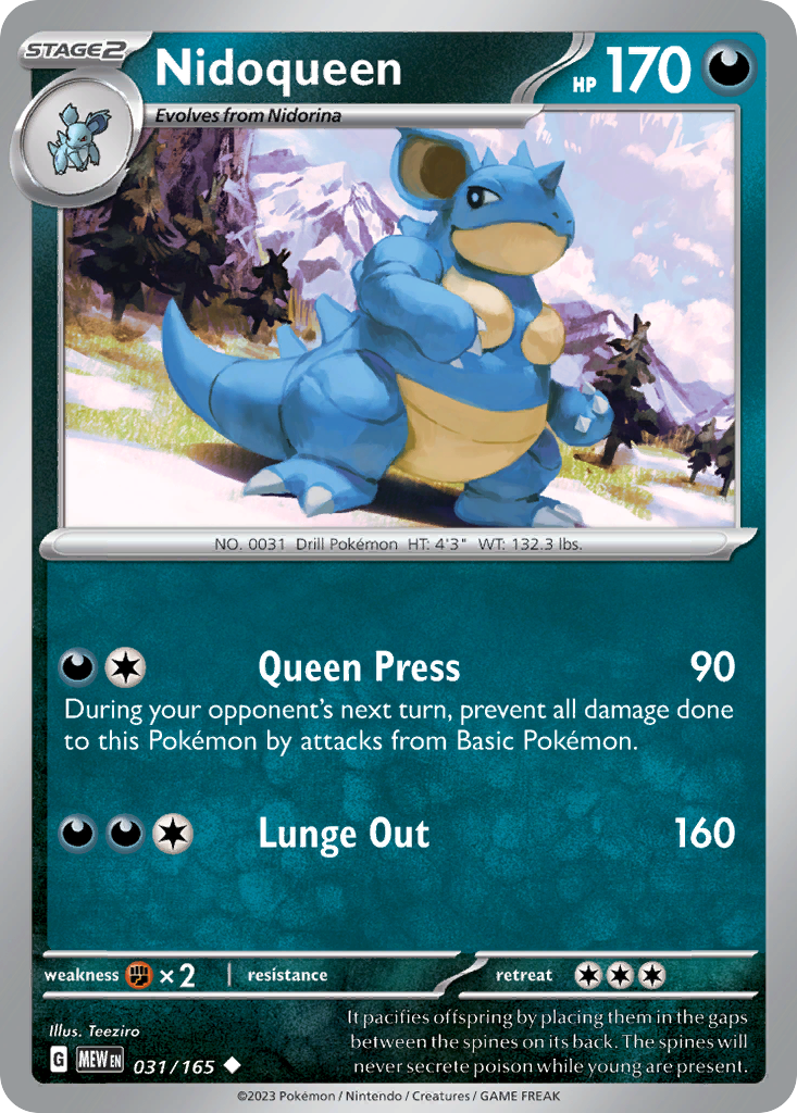 031/165 31/165 Nidoqueen Pokemon Card 151 Uncommon *MINT*