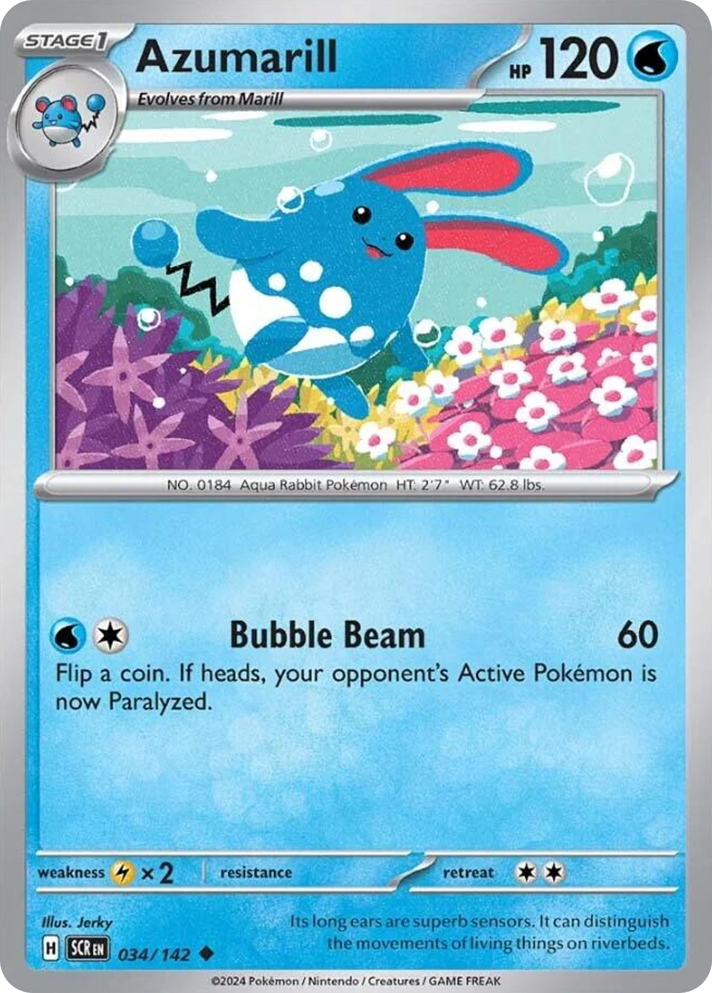 034/142 34/142 Azumarill Pokemon Card Stellar Crown Uncommon *MINT*