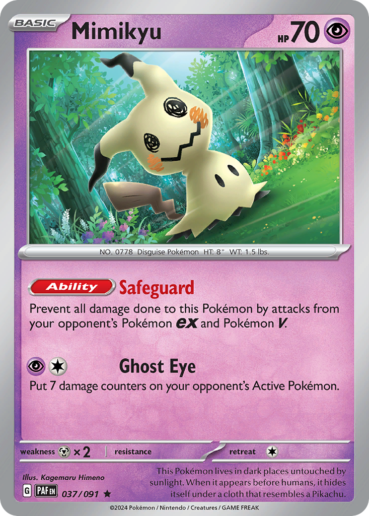 037/091 37/91 Mimikyu Pokemon Card Paldean Fates Holo Rare *MINT*