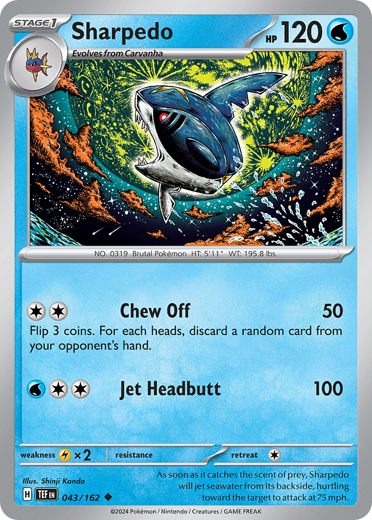 043/162 43/162 Sharpedo Pokemon Card Temporal Forces Uncommon *MINT*
