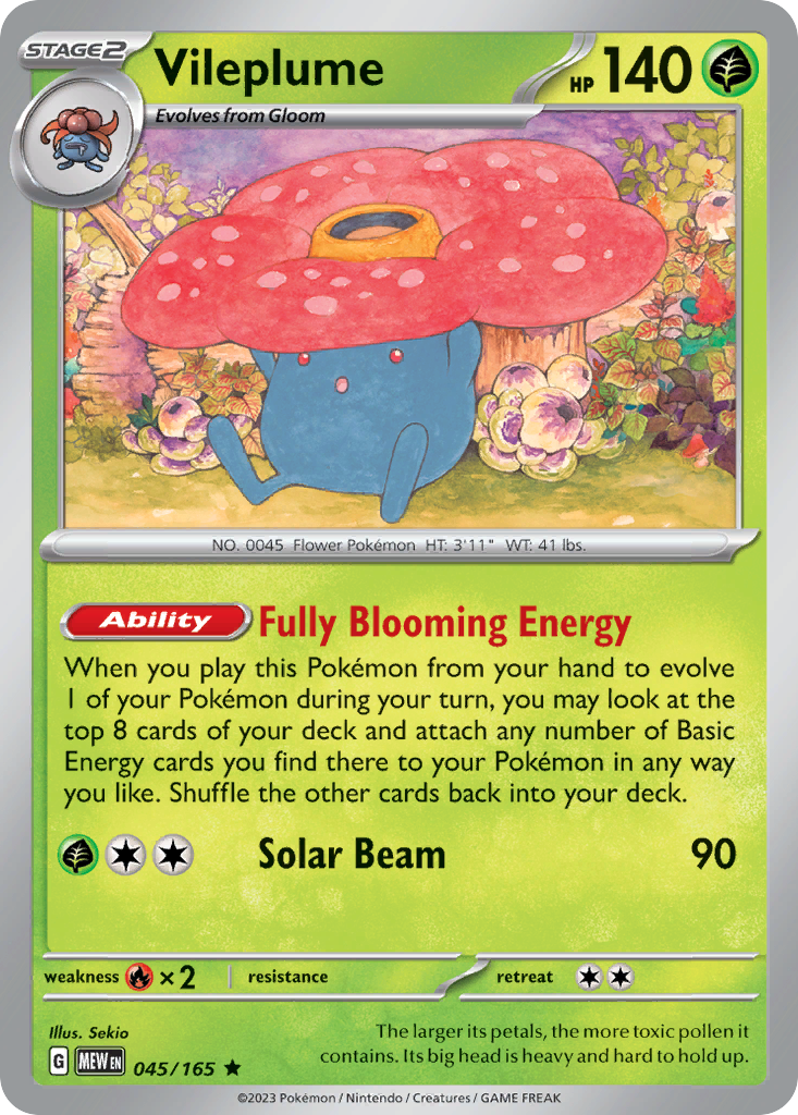 045/165 45/165 Vileplume Pokemon Card 151 Holo Rare *MINT*