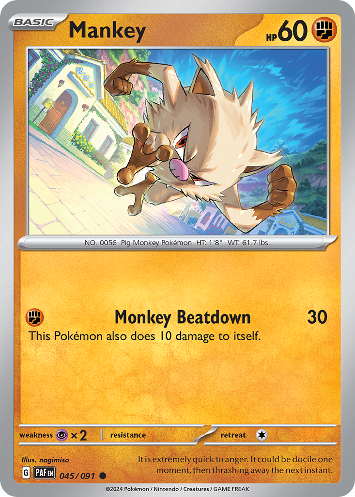 045/091 45/91 Mankey Pokemon Card Paldean Fates Common *MINT*