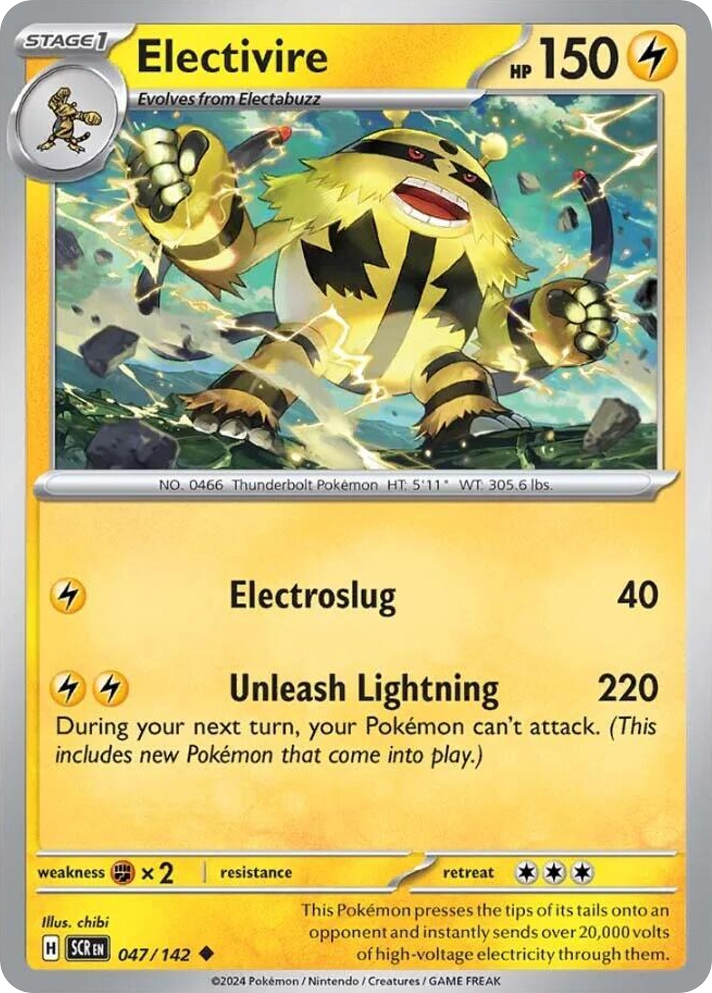 047/142 47/142 Electivire Pokemon Card Stellar Crown Uncommon *MINT*