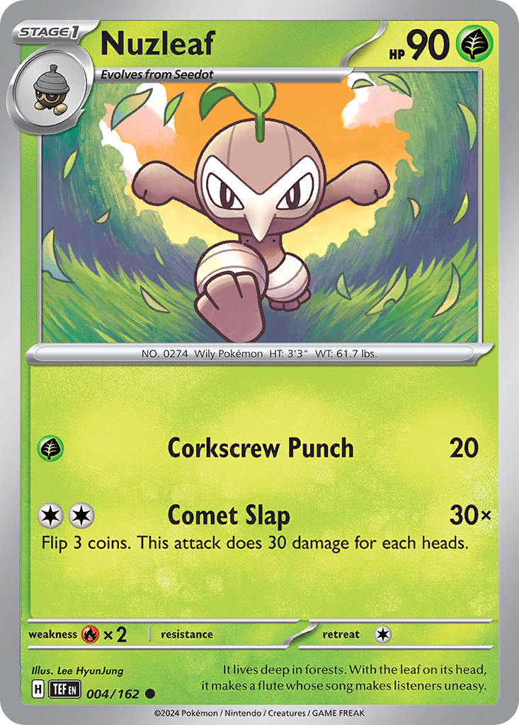 004/162 4/162 Nuzleaf Pokemon Card Temporal Forces Common *MINT*