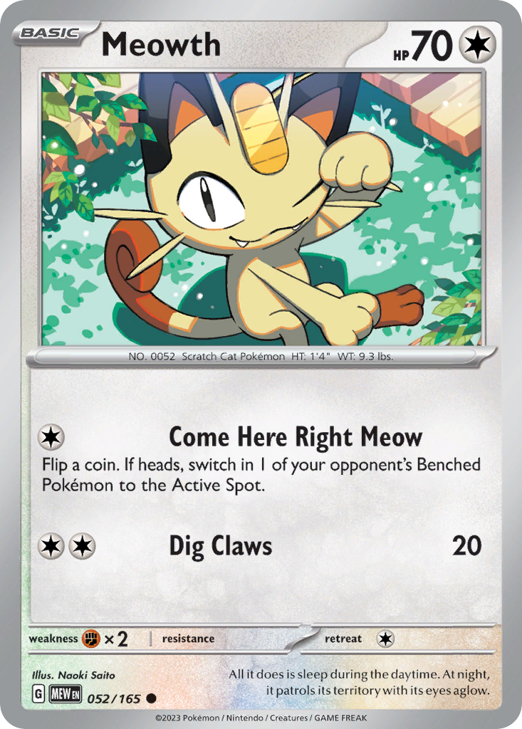 052/165 52/165 Meowth Pokemon Card 151 Common *MINT*