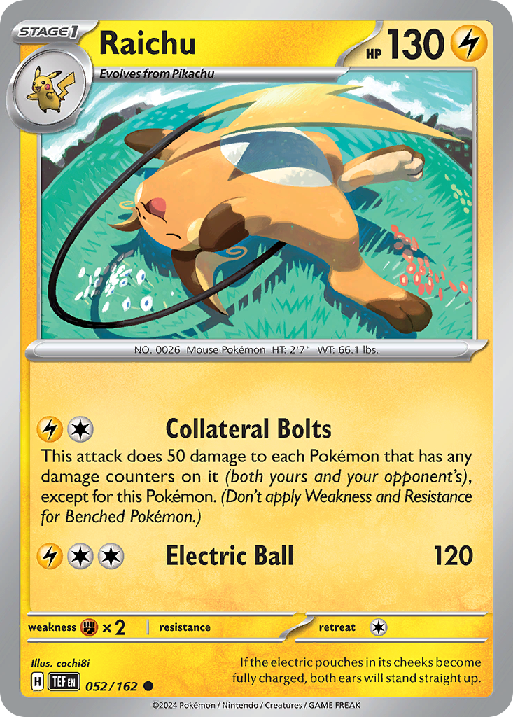 052/162 52/162 Raichu Pokemon Card Temporal Forces Common *MINT*