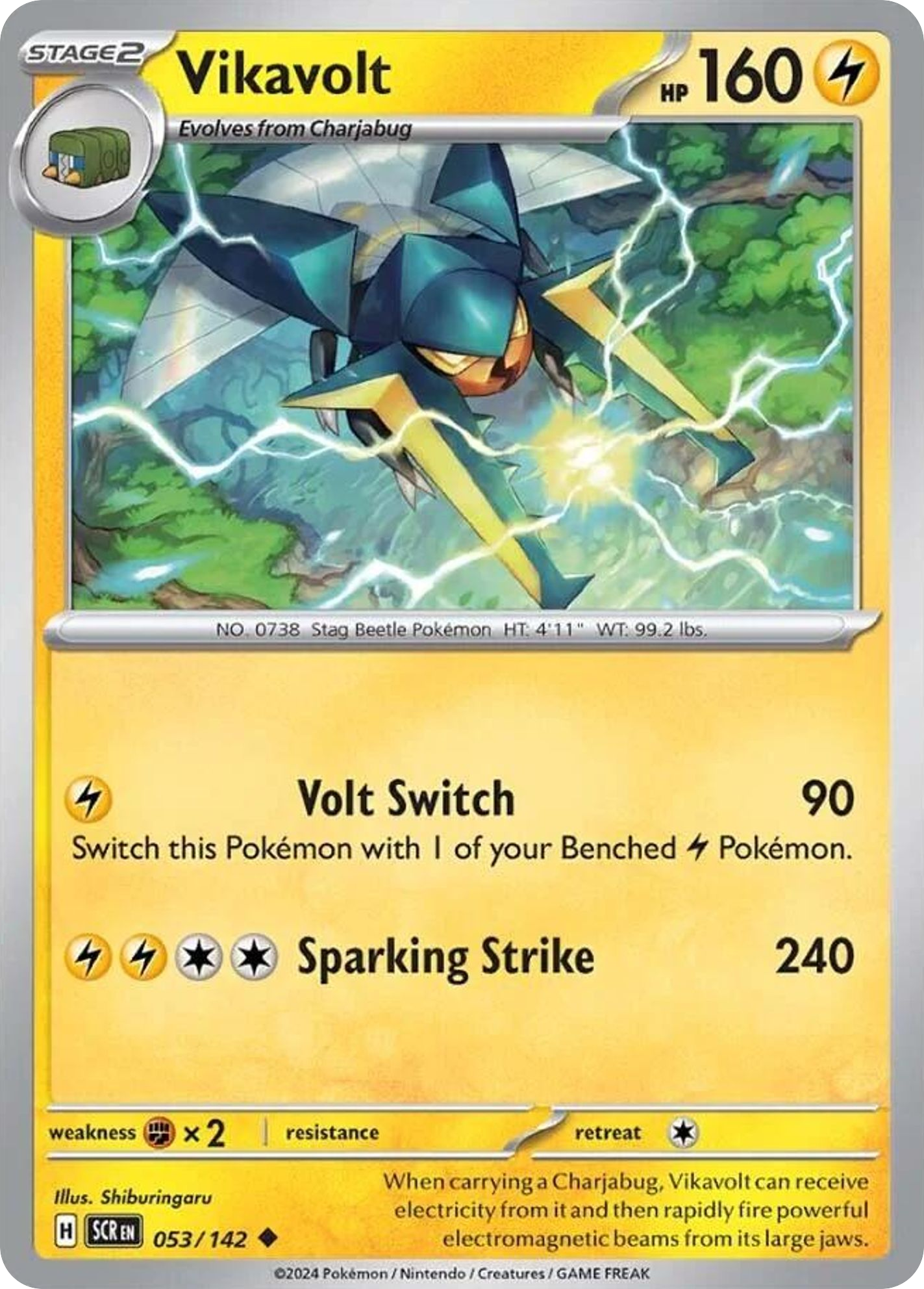 053/142 53/142 Vikavolt Pokemon Card Stellar Crown Uncommon *MINT*