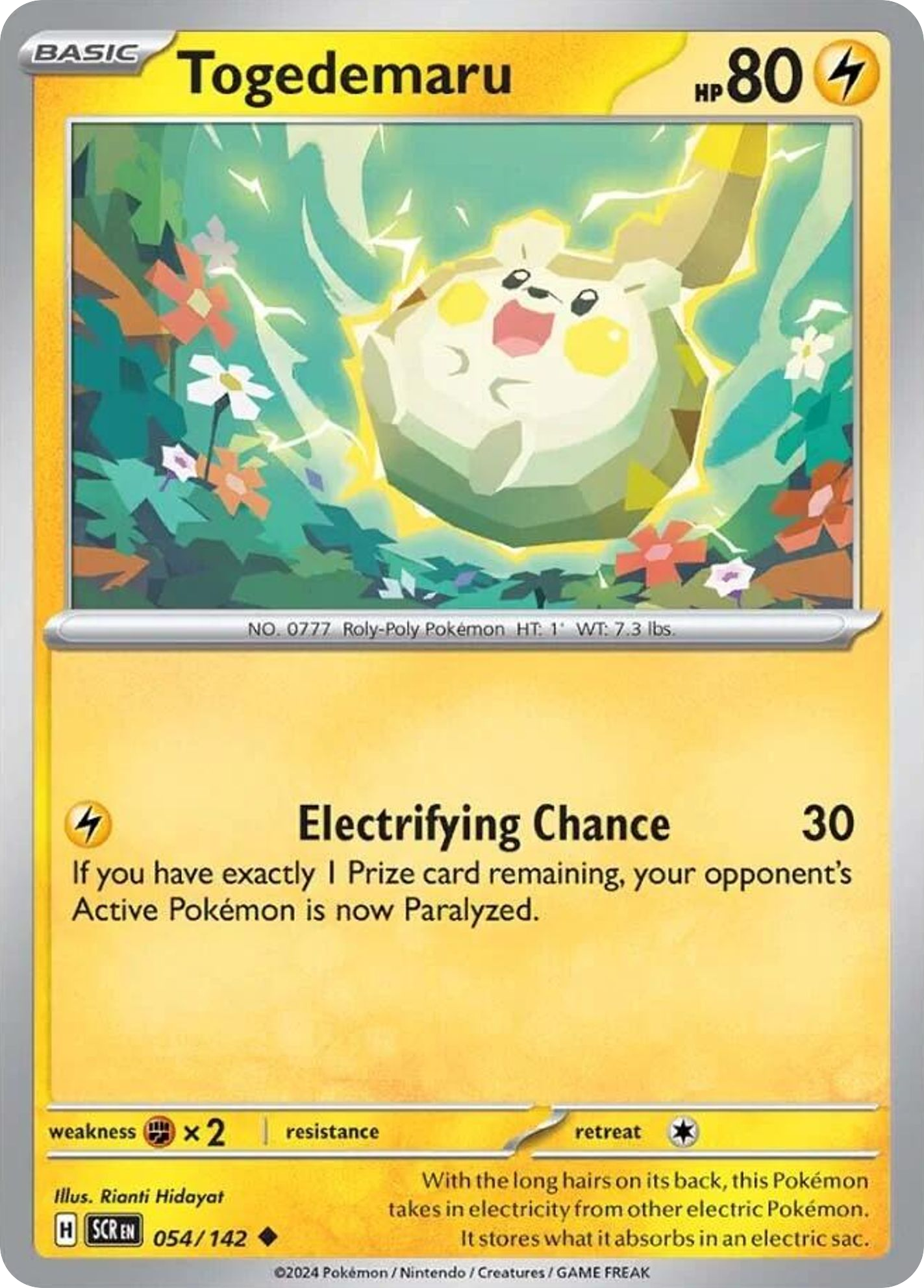 054/142 54/142 Togedemaru Pokemon Card Stellar Crown Uncommon *MINT*