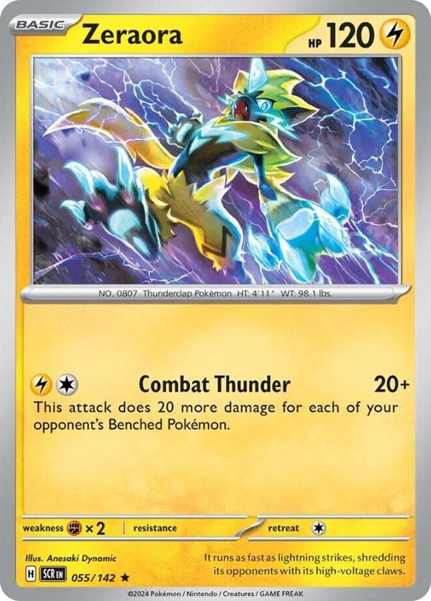 055/142 55/142 Zeraora Pokemon Card Stellar Crown Holo Rare *MINT*